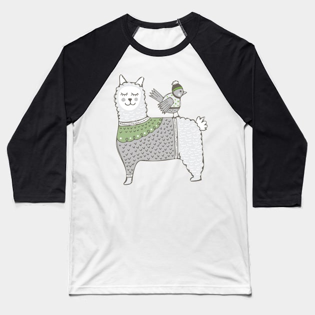 Sweater Wearing Alpaca Baseball T-Shirt by Jacqueline Hurd